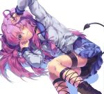  ankle_lace-up bike_shorts brown_eyes chain chains choker cross-laced_footwear demon_tail long_hair motiko pink_hair school_uniform serafuku skirt solo tail thigh_strap wink yui_(angel_beats!) 