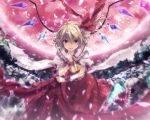  cross dress finger_to_mouth flandre_scarlet full_moon kiyu moon no_hat no_headwear ponytail red_eyes red_moon ribbons short_hair side_ponytail skeleton smile solo stuffed_animal stuffed_toy teddy_bear touhou toy wind wings 