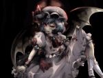  bat_wings blood blue_hair hat matos red_eyes remilia_scarlet short_hair solo touhou wings 