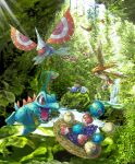  berry food forest grovyle hat masquerain moss nature no_humans oviparous pidgeot pidgeotto pidgey pokemon pokemon_(creature) pokemon_(game) pokemon_gsc pokemon_rgby pokemon_rse realistic sleeping straw_hat sunlight totodile tree wartortle water waterfall zenmai_hizu 