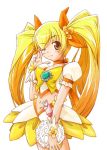  blonde_hair bow brooch cure_sunshine heartcatch_pretty_cure! midriff miniskirt navel pretty_cure smile twintails wink 