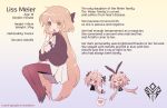  1boy 1girl astolfo_(fate) black_legwear blonde_hair blush bow character_profile character_sheet chibi english_text fate_(series) full_body heart highres koyashaka liss_meier_(koyashaka) long_sleeves original pale_skin skirt yellow_eyes 