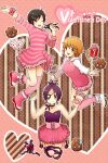  3girls black_hair blush breasts brown_eyes brown_hair chrome_dokuro dress eyepatch full_body hair_ornament happy_valentine katekyo_hitman_reborn koaki_(ko_aki) long_hair looking_at_viewer miura_haru multiple_girls open_mouth purple_hair rokudou_mukuro sasagawa_kyouko sawada_tsunayoshi short_hair single_thighhigh skirt smile thigh-highs valentine violet_eyes 