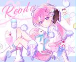  candy cat character_name cherry dear_vocalist fish food fruit grey_eyes hair_ornament hairclip highres ice_cream jeje_(pixiv60670177) jellyfish looking_at_viewer pale_skin pastel_colors pink_hair re-o-do solo 