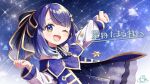  1girl blue_hair colored_tips hosihuna_tamaru indie_virtual_youtuber jewelry long_sleeves multicolored_hair necklace one_eye_closed pale_skin purple_hair short_hair shuu@maihikuboshuchu sky smile space star_(sky) star_(symbol) starry_sky violet_eyes virtual_youtuber 