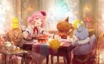 1girl backlighting bangs berry blunt_bangs blurry bokeh bow breasts cake cake_slice candy carpet center_frills chair chocolate_cake collared_dress colorful_palette cup curtains day depth_of_field detached_sleeves doily dot_nose dress drink embroidery flower food fork frilled_dress frills fruit glint grey_dress happy hat hat_ribbon highres indoors jar jelly_bean lamp lens_flare light_particles looking_at_viewer macaron mini_hat neck_ribbon official_art on_chair ootori_emu open_mouth open_window pantyhose pink_eyes pink_flower pink_hair pink_headwear pink_ribbon pink_rose plate plush pot project_sekai puffy_short_sleeves puffy_sleeves railing red_ribbon ribbon rose saucer serving_cart serving_spatula short_sleeves sidelocks sitting sleeveless sleeveless_dress small_breasts solo strawberry striped striped_legwear stuffed_animal stuffed_chicken stuffed_fox stuffed_raccoon stuffed_toy sugar_bowl sunlight table tablecloth tea teacup teapot tray twintails valentine vase vertical-striped_legwear vertical_stripes waist_bow wall_lamp whipped_cream white_legwear window wrist_cuffs
