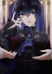  1boy absurdres bangs black_hair blue_eyes eva_armstrong gothic hair_between_eyes highres i-chu kaiko_(nmuy2247) lace lace-trimmed_sleeves lace_trim looking_at_viewer solo_focus yellow_eyes 