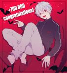  bat congratulations ear_piercing earrings highres jewelry kuzuha_(nijisanji) nekojiri nijisanji pale_skin piercing pointy_ears red_eyes vampire virtual_youtuber white_hair 