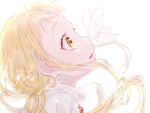  1girl ap_(pixiv74197750) blonde_hair bug butterfly butterfly_on_nose cure_lemonade floating_hair from_side head_tilt highres long_hair open_mouth portrait precure simple_background solo white_background yellow_eyes yes!_precure_5 