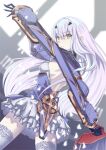 1girl backless_outfit bangs blue_dress breasts dress fairy_knight_lancelot_(fate) fate/grand_order fate_(series) highres kushiro_h long_hair small_breasts solo white_dress white_hair yellow_eyes 