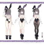  1girl animal_ears azur_lane bare_shoulders black_footwear black_hair black_ribbon breasts byulzzi fake_animal_ears hair_ribbon highres jacket long_hair multiple_views official_art pamiat_merkuria_(azur_lane) pink_eyes ribbon shoes simple_background two-tone_leotard under_boob white_background wrist_cuffs 