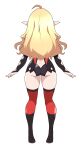  1girl absurdres abysswatchers ahoge argyle argyle_cutout ass back_cutout blonde_hair clothing_cutout english_commentary from_behind full_body highres legs_apart long_hair original pointy_ears red_nails shadow simple_background sketch solo standing thigh-highs thighs white_background 