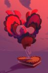  absurdres beak bird chocolate closed_mouth clouds commentary english_commentary full_body highres leg_up likey looking_back no_humans oricorio oricorio_(baile) outdoors pokemon pokemon_(creature) sky solo talons twilight valentine 