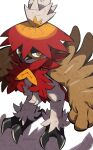  animal_focus beak bird brown_eyes closed_mouth commentary_request highres hisuian_decidueye looking_to_the_side makoto_ikemu no_humans owl pokemon pokemon_(creature) red_pupils solo standing talons 