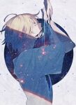  1boy aky_ami blonde_hair closed_eyes highres male_focus original pale_skin profile sky solo star_(sky) star_(symbol) starry_background starry_sky white_background 