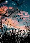  absurdres bird clouds commentary_request flying highres midair no_humans original outdoors pdbhfrya scenery sky star_(sky) starry_sky tree wings 