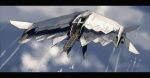  absurdres aircraft airplane airship asterozoa clouds completion_time english_commentary fighter_jet flying from_above highres jet letterboxed military military_vehicle no_humans original sky vehicle_focus 