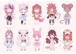  6+girls absurdres animal_ears cat_ears cat_girl character_request chibi copyright_request dark_skin demon_girl demon_horns demon_tail dog_ears dog_girl dog_tail hanako_(vtuber) highres horns indie_virtual_youtuber ironmouse kohiato lottie_starshot miumi_(vtuber) monster_gang multicolored_hair multiple_girls mystic_stars nero_nee nyatasha_nyanners pale_skin pandy_bunny pink_hair purple_hair suuga_(vtuber) tail usagi_kira violet_eyes virtual_youtuber vshojo 