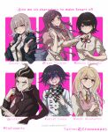  2boys 4girls akamatsu_kaede bangs blonde_hair breasts commentary criis-chan danganronpa:_trigger_happy_havoc danganronpa_(series) danganronpa_2:_goodbye_despair danganronpa_v3:_killing_harmony flipped_hair hair_ornament hairclip ikusaba_mukuro jacket long_hair looking_at_viewer medium_hair multiple_boys multiple_girls nanami_chiaki ouma_kokichi pink_eyes ribbon shirt skirt tanaka_gandamu tsumiki_mikan upper_body white_shirt 