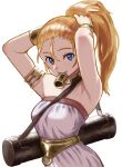  1girl blonde_hair blue_eyes breasts choker chrono_trigger highres jewelry long_hair looking_at_viewer marle_(chrono_trigger) peiroke ponytail simple_background smile solo white_background 