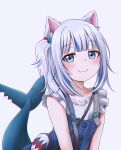  1girl :3 absurdres animal_ears bangs blue_eyes blue_hair blunt_bangs cat_ears fish_tail gawr_gura highres hololive hololive_english jan_azure multicolored_hair pouch shark_tail side_ponytail silver_hair solo streaked_hair tail two-tone_hair upper_body virtual_youtuber 