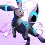  animal_focus commentary_request energy fang gradient gradient_background highres looking_back mian_(3zandora) no_humans open_mouth pokemon pokemon_(creature) purple_background solo toes tongue umbreon yellow_eyes 