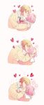  1boy 1girl absurdres blonde_hair blush closed_eyes french_kiss hands_on_another&#039;s_head heart highres kiss long_sleeves momomo_(m0_3) pink_hair pink_sweater project_sekai sailor_collar school_uniform short_hair simple_background sweater white_sailor_collar yellow_sweater 