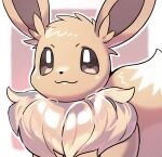  :3 animal_focus brown_sclera brown_theme closed_mouth colored_sclera commentary eevee fluffy fur_collar happy highres looking_up moumoufuton no_humans pokemon pokemon_(creature) shiny smile solo white_eyes 