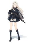  1girl absurdres an-94 an-94_(girls&#039;_frontline) assault_rifle black_footwear black_gloves blonde_hair boots dlarudgml21 full_body girls_frontline gloves green_eyes gun highres holding holding_gun holding_weapon kalashnikov_rifle long_hair long_sleeves magazine_(weapon) mask mask_around_neck rifle scope sidelocks solo standing tactical_clothes weapon 