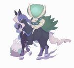  anmitsuya calyrex calyrex_(shadow_rider) closed_mouth commentary_request cutiefly goomy grey_eyes highres looking_to_the_side pokemon pokemon_(creature) riding riding_pokemon simple_background sitting smile spectrier white_background 