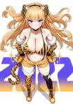  1girl 2022 animal_ears animal_hands animal_print bangs bikini black_choker blonde_hair blue_eyes boots breasts chinese_zodiac choker collarbone eyebrows_visible_through_hair fake_animal_ears full_body gloves hands_on_hips highres large_breasts lina_(michihasu) long_hair michihasu mismatched_bikini multicolored_eyes navel original paw_gloves print_bikini shorts simple_background solo standing striped striped_bikini swimsuit symbol-only_commentary tiger_ears tiger_print two_side_up vertical-striped_bikini vertical_stripes violet_eyes white_background year_of_the_tiger yellow_footwear yellow_shorts 