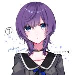  ? alternate_hair_length alternate_hairstyle asahina_mafuyu blue_eyes character_name choker collarbone commentary_request cut-here_line highres project_sekai purple_hair ribbon school_uniform scissors short_hair toco5th white_background 