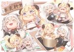  2girls :d ^_^ animal_ears blonde_hair blush chef_hat chibi closed_eyes cooking hat hololive horns kozato_(yu_kozato) lion_ears lion_girl multiple_girls multiple_views official_art sheep_ears sheep_girl sheep_horns shishiro_botan silver_hair smile tsunomaki_watame virtual_youtuber 