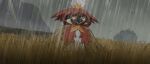  absurdres af_(afloatisland) animal_focus bird brown_eyes closed_mouth half-closed_eyes highres hisuian_decidueye no_humans outdoors pokemon pokemon_(creature) rain red_pupils solo 