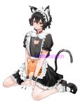  1boy absurdres animal_ears apron bell blush brown_hair cat_boy cat_ears cat_tail collar crossed_arms dream_e highres looking_at_viewer maid maid_apron maid_headdress neck_bell p0nsea pale_skin pipoyo_(vtuber) red_eyes tail virtual_youtuber 