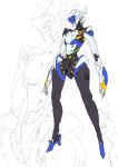  absurdres cosmos24368 extra_eyes high_heels highres looking_ahead mecha open_hands original piston science_fiction standing white_background yellow_eyes zoom_layer 