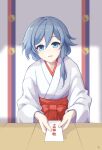  1girl :d bangs black_hair blue_eyes chinese_clothes fu_hua hanfu highres honkai_(series) honkai_impact_3rd long_hair long_sleeves looking_at_viewer mon_momu open_mouth smile solo 