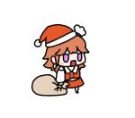  1girl animated animated_gif bag blush_stickers chef_hat chinese_commentary commentary earrings english_commentary feather_earrings feathers fur-trimmed_headwear fuwafuwa_35 hat holding holding_bag holding_sack hololive hololive_english jewelry jitome looping_animation meme mixed-language_commentary orange_hair padoru_(meme) red_headwear red_skirt red_vest sack santa_hat skirt solo takanashi_kiara transparent_background vest violet_eyes virtual_youtuber white_headwear wing_collar 