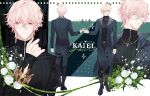  1boy crown flower full_body glasses green_eyes indie_virtual_youtuber kaiel looking_to_the_side mors_gn official_art pale_skin pink_hair red_eyes rose sunglasses virtual_youtuber white_flower white_rose 
