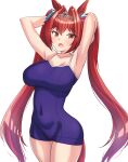  1girl animal_ears breasts daiwa_scarlet_(umamusume) garukichi highres horse_ears horse_girl horse_tail large_breasts long_hair looking_at_viewer one-piece_swimsuit red_eyes redhead solo swimsuit tail twintails umamusume 