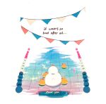  animal animal_focus bird duck duckling english_commentary english_text flag floating jauni_(tofublock) no_humans original pool reflection reflective_water shadow simple_background sparkle water white_background 