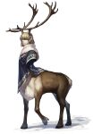  1other ambiguous_gender antlers blonde_hair centauroid closed_mouth medium_hair mullmull02 original pointy_ears robe simple_background solo taur white_background 