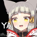  ! 1girl alten animal_ears bangs blunt_bangs cat_ears commentary english_commentary facial_mark highres hololive meme nia_(xenoblade) parody shirakami_fubuki short_hair silver_hair solo xenoblade_chronicles_(series) xenoblade_chronicles_2 yellow_eyes zooming_in 