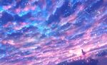  1girl cat clouds cloudy_sky facing_away from_behind full_body highres original outdoors purple_sky purple_theme sakimori_(hououbds) scenery sky standing 