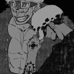  2boys eustass_captain_kid evil_grin evil_smile grin hand_up hat male_focus monochrome multiple_boys obobkkp one_piece scar scar_on_face smile tattoo trafalgar_law 