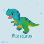  allosaurus animal animal_focus artist_name black_eyes blue_background commentary dinosaur english_commentary heart no_humans open_mouth original pikaole simple_background solid_circle_eyes standing teeth watermark 