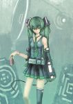 blackball bracelet can detached_sleeves green_eyes green_hair hatsune_miku jewelry long_hair necktie single_thighhigh skirt solo thigh-highs thighhighs twintails vocaloid 