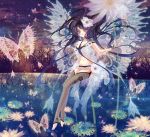 black_hair butterfly fantasy floating_hair flower garter_straps long_hair navel nishiwaki_yuuri original solo thigh-highs thighhighs water wings 