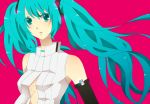  aqua_eyes aqua_hair bad_id elbow_gloves gloves hatsune_miku hatsune_miku_(append) long_hair miku_append monaco_(rmn02) necktie open_clothes open_shirt portrait shirt simple_background solo twintails vocaloid vocaloid_append 