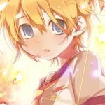  androgynous blonde_hair blue_eyes face hekicha kagamine_len male open_mouth ponytail school_uniform solo star trap vocaloid 